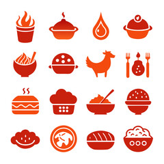 Food icons set in orange and red shades