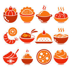 Collection of orange and red food icon vectors