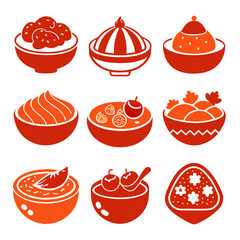 Red Food Illustrations in Bowls, Graphic Vector