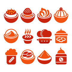 Red Culinary Icon Set: Desserts, Dishes, and Utensils