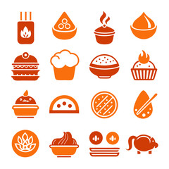 Orange Icon Set Featuring Variety of Bakery Goods