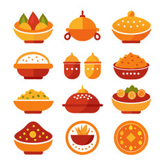 Colorful Indian food and festive bowls for celebration