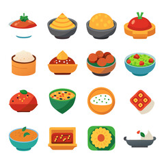 Bowls of Food Illustrations, Diverse Cuisine Icon Collection