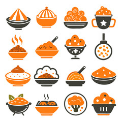 Vector illustration of food bowls and cooking icons