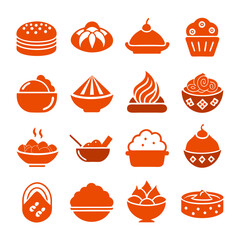 Various Food Illustrations Icon Set, Orange and White