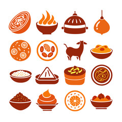 Collection of Orange and Brown Food Vector Icons