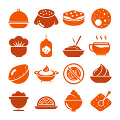 Icon Set of food and Beverages in Orange