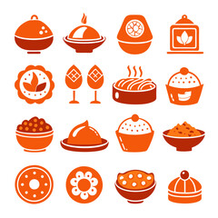 Set of Various Traditional Chinese Food Orange Icons