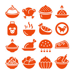 Orange Food Icons: Chicken, Stew, Watermelon, Dumpling, Meat