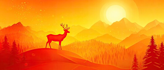Majestic deer stands atop a sun-drenched mountain range.