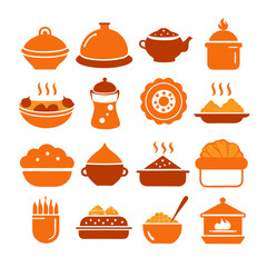 Orange-Themed Culinary Vector Icons: Food and Drink Collection