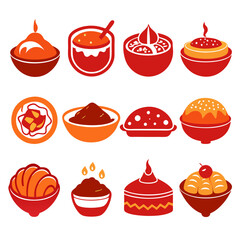 Colorful bowls with food vector icons design template
