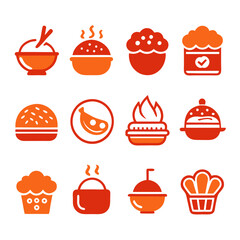 Food Icons Set: Rice, Bun, Cupcakes, and More