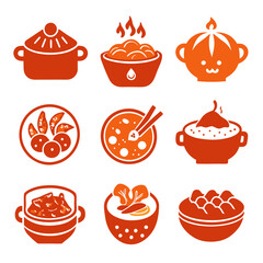 Diverse Orange Food Icons: Bowls and Pots Illustration