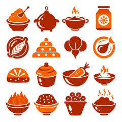 Icons of food, cooking ingredients and kitchenware