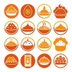 Assorted Orange Asian Desserts and Dishes Icon Set