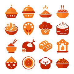 Various flat style food icons in orange and red