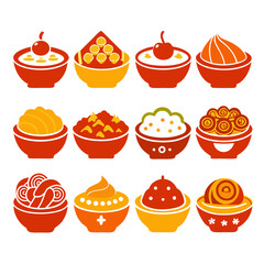 Bowls of Dessert Icons: Sweets, Puddings, Toppings, Treats