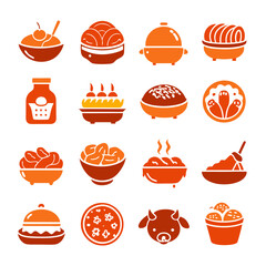 Orange Food Icon Set: Desserts, Dishes and More