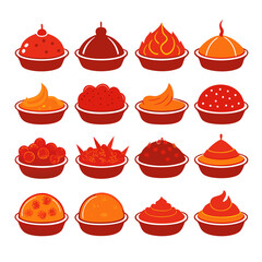 Stylized Bowls of Condiments in Red and Orange