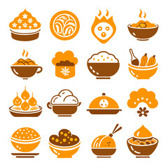 Brown and Orange Food Icons Representing Various Dishes