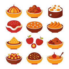 Flat vector illustration set of traditional Asian desserts