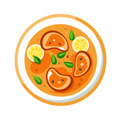 Illustration of Tom Yum soup bowl on black background