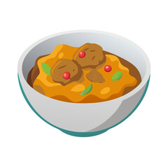 Delicious meatball curry bowl isolated on black background