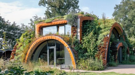 Rustic nature building design in lush garden