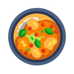 Bowl of stylized Thai red curry illustration icon