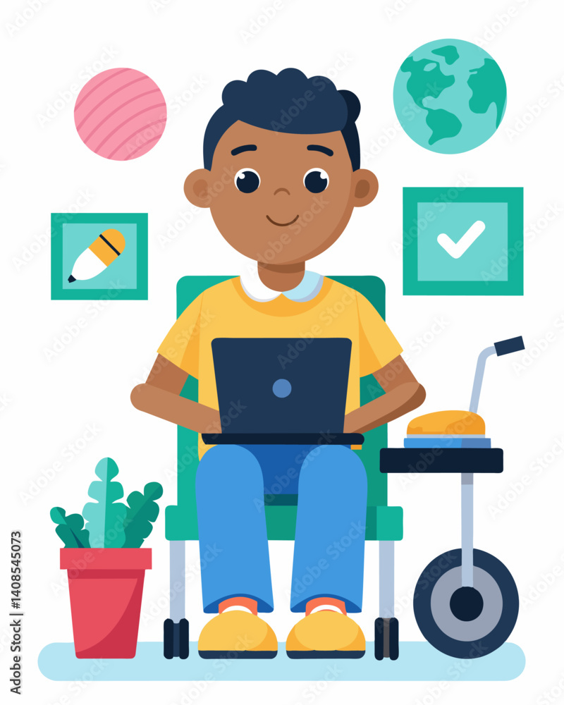 Poster a student with a physical disability using a special adaptive educational robot to participate in cl