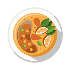 Delicious Thai Curry Soup with Basil, Artistic Illustration