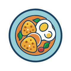 Cute Cartoon Breakfast Plate with Eggs and Hashbrowns