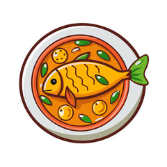 Cartoon Fish Curry Illustration in a Bowl