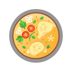 Cartoon Chicken Noodle Soup Bowl Vector Illustration
