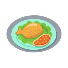 Cartoon fried chicken with sides on plate illustration