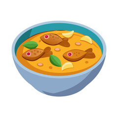 Cartoon Fish Soup in a Blue Bowl Illustration