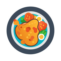 Chicken Leg and Eggs on Plate Flat Illustration