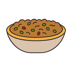 Cartoonish bowl of chili or lentil soup illustration