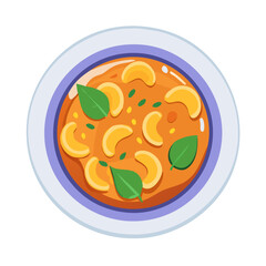 Cashew chicken cartoon illustration in a bowl overhead
