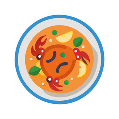 Delicious Tom Yum Soup Illustration with Vegetables and Crab