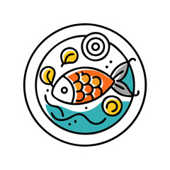 Orange fish swimming in stylized blue ocean design