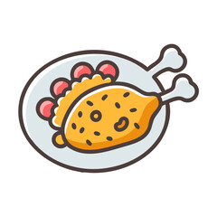 Cartoon Fried Chicken Leg Meal on Plate Design