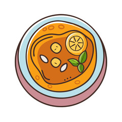 Cartoon Illustration of a Soup Bowl with Lemon