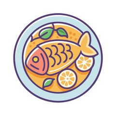 Delicious fish soup illustration with lemon and herbs