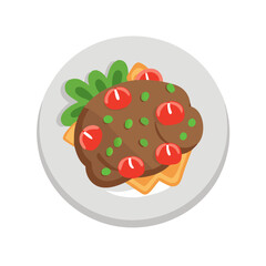 Cartoon Hamburger Plate with Salad, Cheese and Tomatoes
