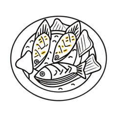 Simple Dish of Fish: Black and Yellow Illustration