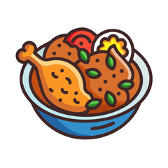 Bowl of Curry Chicken with Vegetables Illustration