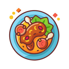 Delicious Cartoon Chicken Dish on Blue Plate Illustration