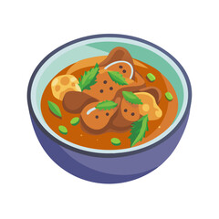 Delicious Chicken Curry Illustration, Asian Food, Bowl Isolated